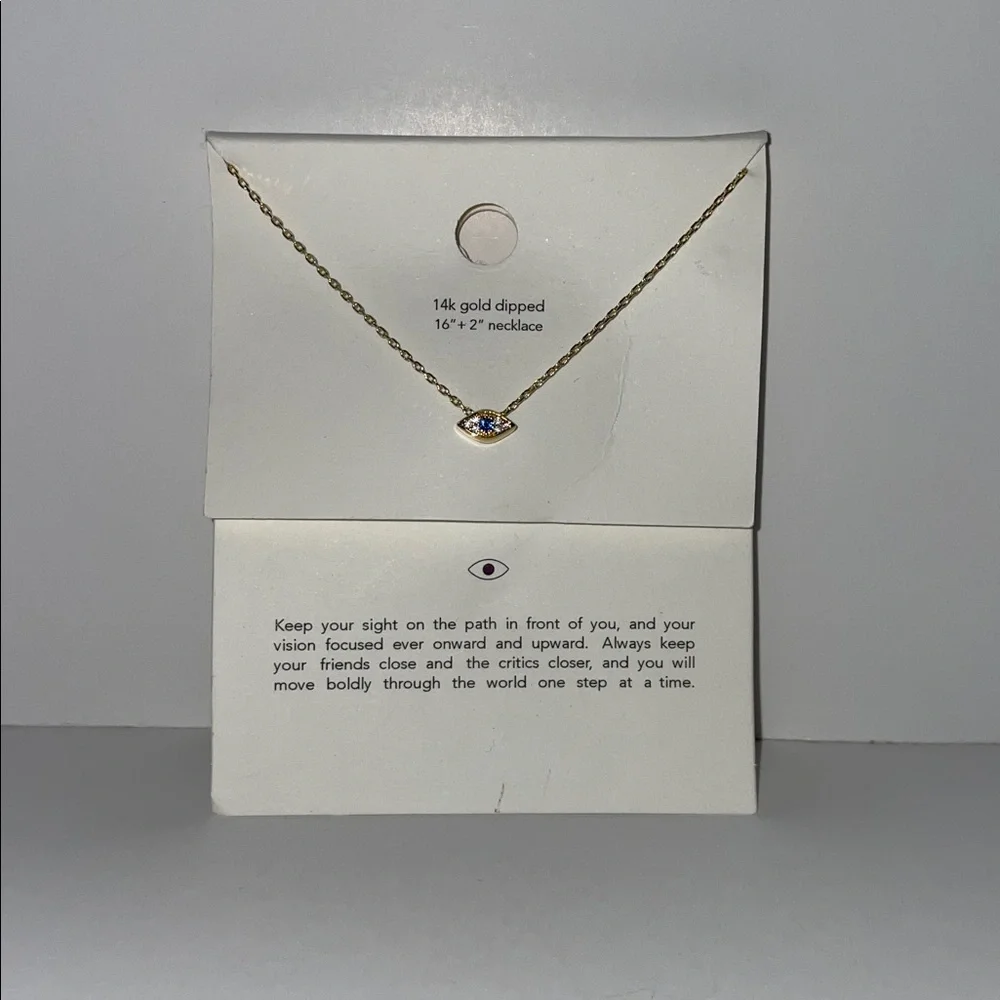 NWT Gold Dipped Evil Eye Necklace with Blue Center.  16”. - Picture 2 of 3